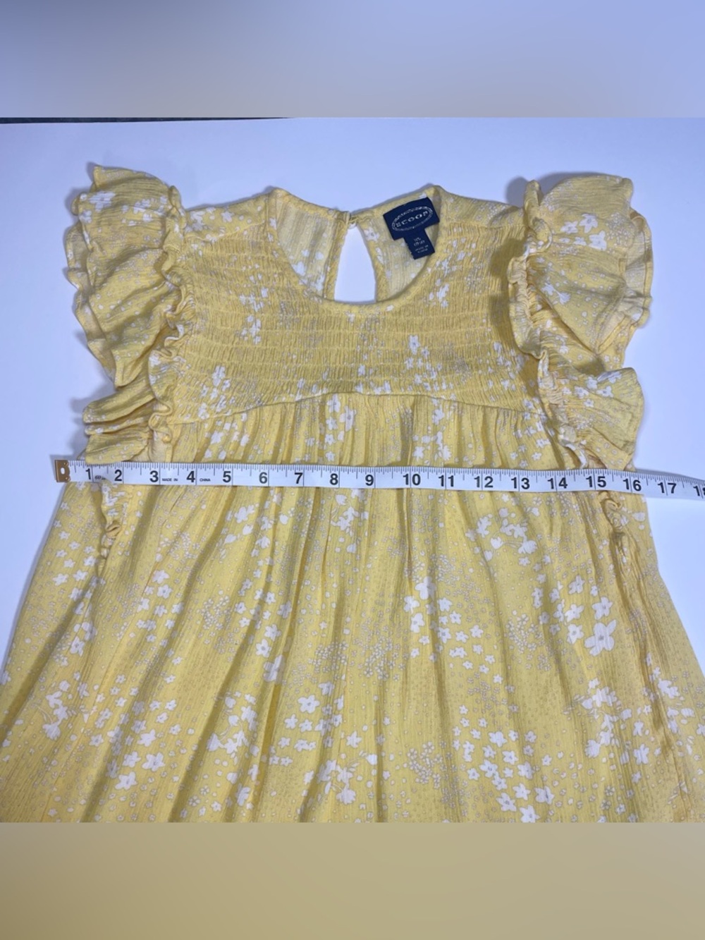 SCOOP Yellow Floral Smocked Blouse Ruffle Sleeves Lightweight Summer Top Size XS - Picture 9 of 12